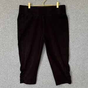 LOGO by Lori Goldstein Knit Pull-On Capri Leggings with Ruched Detail L Black